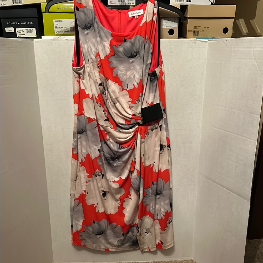 Calvin Klein Orange and Gray Floral Dress